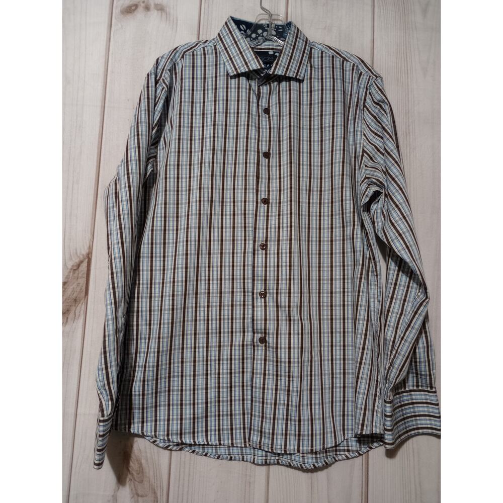 Dolce Shirt Men's Large Slim‎ Fit Brown Button Front Long Sleeve